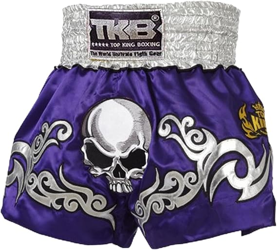 TOP KING Boxing Muay Thai Shorts Trunks Normal Style (46 - Skull Purple,XX-Large)