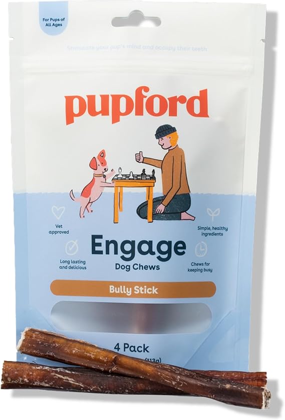 Pupford Bully Sticks for Dogs & Puppies, Teething Chew Toy (6", 4 Count)
