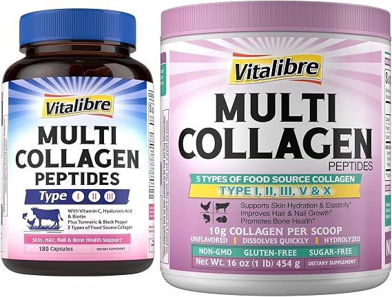 Vitalibre Multi Collagen Peptides 180 Caps and Multi Collagen Peptides Powder 16oz