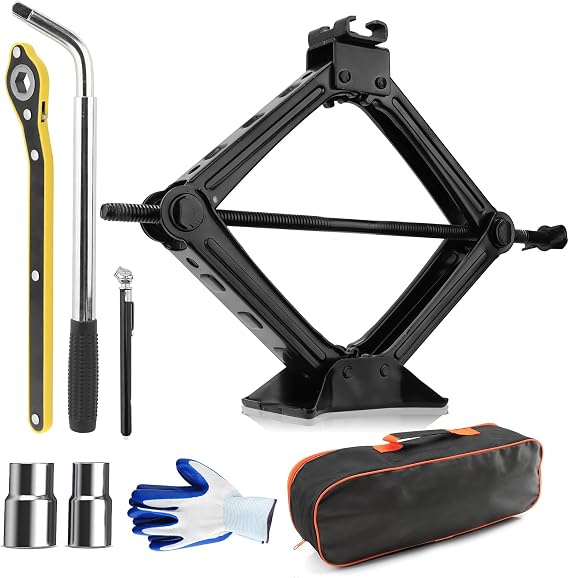 Car Jack Kit 2 Ton (4409 lbs) Tire Tool Universal Car Emergency with Lug Wrench Tire Changing Kit