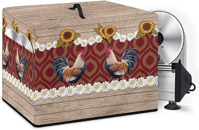 Rooster Meat Slicer Cover Kit Sunflower Universal Kitchen Appliance Dust Cover for Electric Food Slicer Machine Washable Appliance Cover with Top Handle & Pockets Countertop Decor