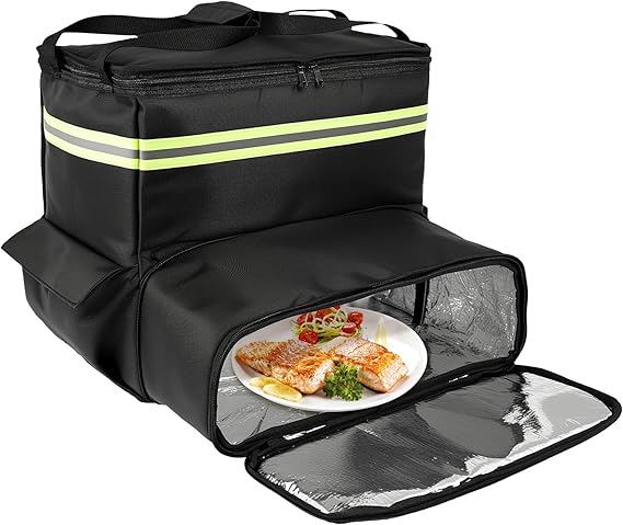 Food Delivery Backpack, Insulated Reusable Pizza Delivery Bag with 4 Cup Holder, Large Waterproof Catering Bag with Reflective Strip Support Boards for Eats, Doordash & Postmates