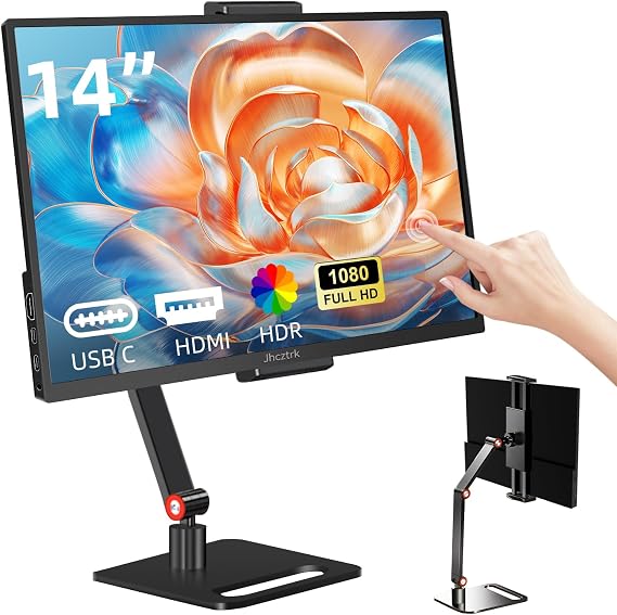 14 Inch Touchscreen Portable Monitor 1200P Slim and Lightweight Bezel less FHD IPS HDR Gaming Monitor, Laptop Travel Sub-Monitor with Built-in Speakers and VESA for Laptop Mac PC Xbox PS4/5 Switch