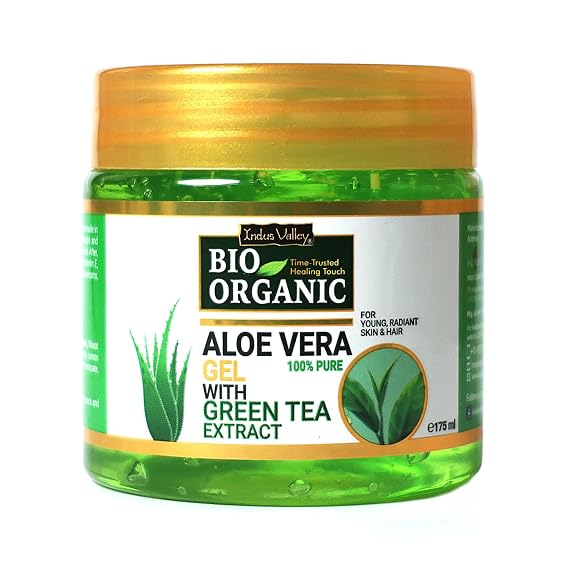 INDUS VALLEY Bio Organic Pure Multipurpose Aloe Vera Gel With Green Tea Extract For Face, Body & Hair, Suitable to All Skin Type - 175ml, Ideal for Skin, Scalp, Hair Hydration, Moisturizer