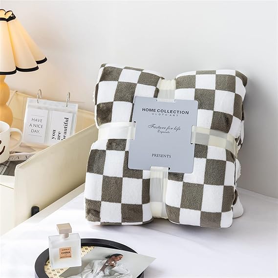 Large Lattice Blanket, Soft Plush Reversible Blanket, Warm Thick Fuzzy Couch Blankets for Sofa Couch Chair Office Grey Green 79" x 91"