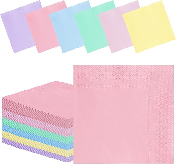 120 PCS Rainbow Party Napkins - Disposable 3 Ply Pastel Color Beverage Dinner Napkins for Baby Shower, Birthday, Wedding & Unicorn Theme Parties
