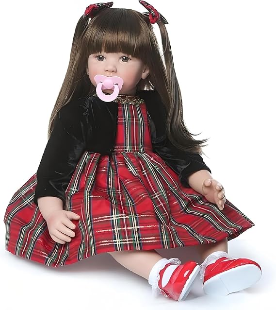iCradle 24inch Reborn Baby Doll Girl Soft Body Baby Doll Silicone Vinyl Toddler Realistic Baby Doll Princess Long Hair Lifelike Neborn Baby Doll Toy for Ages 3+