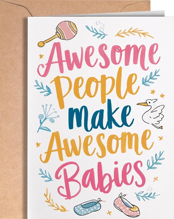 Baby Shower Card - New Baby Card for Boy, Girl or Gender Neutral - Congratulations for Parents to be - New Mom Dad Gender Reveal - Cute Welcome Babies - Pregnancy Congrats - Awesome Babies