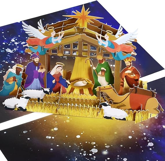 Jesus Christ Pop up Card, Pop Up Greeting Card Holy Night Nativity, Nativity of Jesus Christmas Card, New Year, Holiday Greeting Card, Include Envelope.