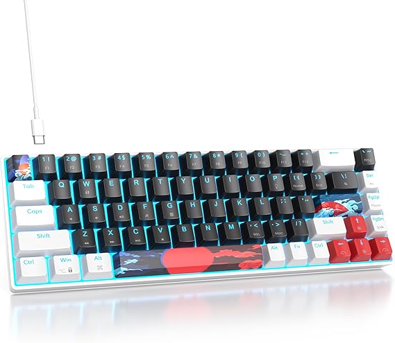 surmen 65% Mechanical Gaming Keyboard with Linear Red Switch, Wired Mini Compact Keyboard 60 Percent Backlit for Laptop Desktop PC Gamers(68 Black-Ice Blue)