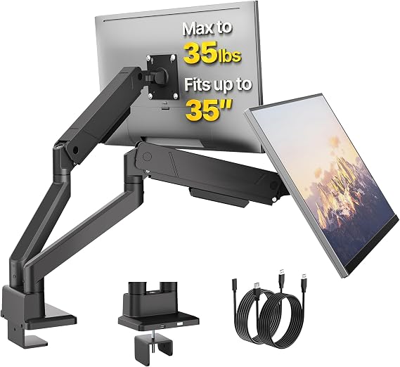 monTEK Dual Monitor Mount with USB Monitor Arms for 17 to 35 Inch Screen
