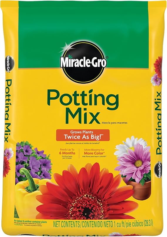 Miracle-Gro Potting Mix, for Indoor or Outdoor Potted Plants, Flowers, Vegetables, Shrubs, Annuals, and Perennials, Feeds Up to 6 Months, 1 cu. ft.
