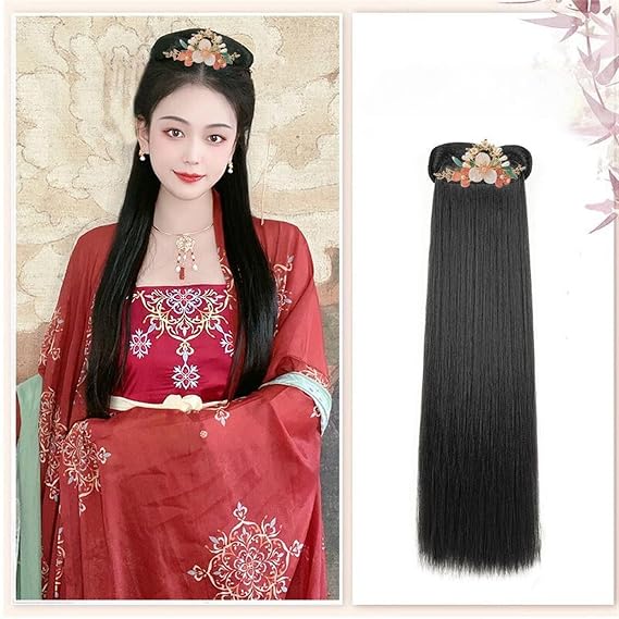 Fangool Chinese Style Women Wig Geisha Headband Wigs Ancient Chinese Headwear Wig Bun Hair Pieces Hanfu Headdress Dance Wigs(Xiuya+headwear20)