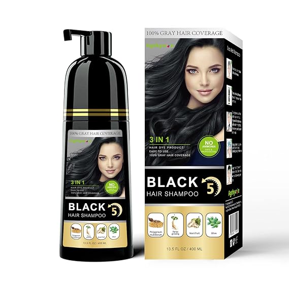 Instant Black Hair Shampoo 3 in 1 for Men Women, Black Color Root Touch Up | Natural Black Hair Dye Cover Greys Hair, Easy to Use, No Mess, Long Lasting Semi- Permanent Hair Color - Ammonia Free 400ml