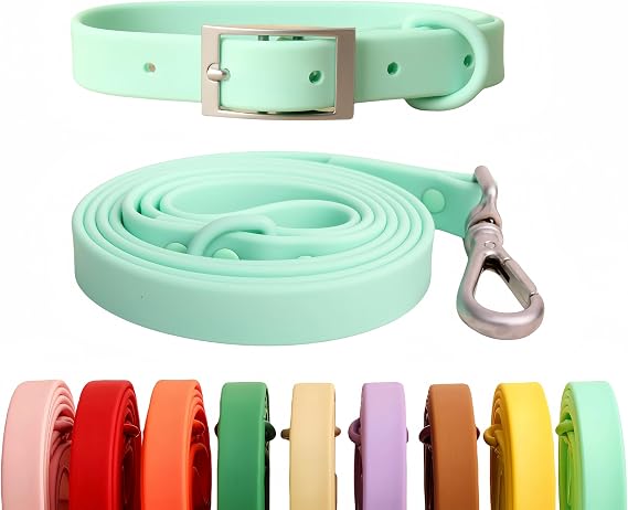 Dog Collar and Leash Set, Durable Waterproof Dog Leashes Collars, 5 Length Setting Adjustable Dog Collars for Large Medium Small Dogs (Mint Green, XL)