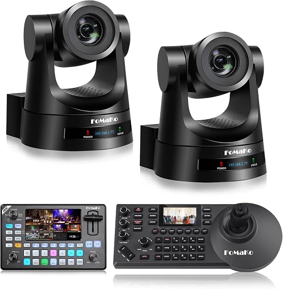 FoMaKo PTZ Camera HDMI 30x Optical Zoom HDMI PTZ Camera (2pcs),KC602 Video Mixer Switcher+ KC608 Pro PTZ Controller, for Church, Medical LiveStreaming Including Surgery Demo (BH302 + KC602)