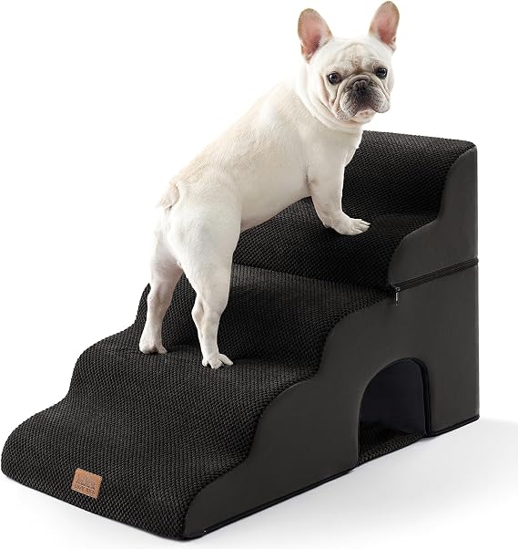 COZY KISS Dog Stairs,with condo,22.4" H 5 Steps for Bed,Black | 5-step dog stairs and ramps for Old Cats, Puppy, Small Dogs,Non-Slip Base,for Couch & Bed,17.7x33x22.4