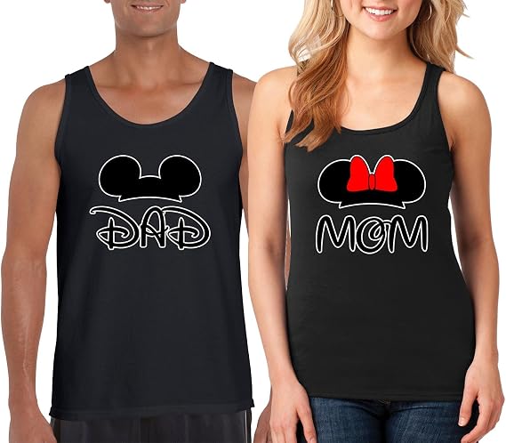 Family Couple Matching Outfits Minnie Mom & Mickey Dad Tank Top Shirt Set for Men and Women1