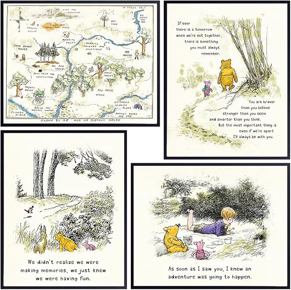 Winnie Pooh Wall Art & Decor - Boys Room Decor - Kids Room Decor - Baby Nursery Decor - Little Girls Bedroom Prints - Toddler - Baby - Inspiration positive Quotes Wall Decor