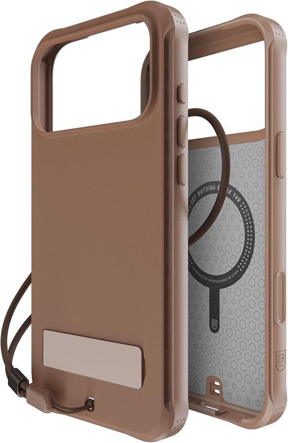 BodyGuardz Performance Pro Compatible with iPhone 17 Pro Max Case - Shockproof 18FT Drop Rating - Compatible with MagSafe - Temperature Regulating Technology - Kickstand (Clay Brown)