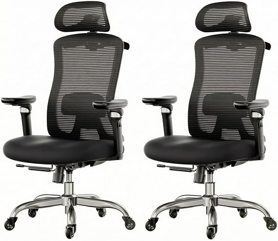 HUANUO Ergonomic Office Chair with 6D Armrest, Seat Depth Adjustment, Lumbar Support, Quiet Rubber Caster, High Back Mesh Gaming Chair with 3D Headrest, Big and Tall Chair for Home Office, Pack of 2