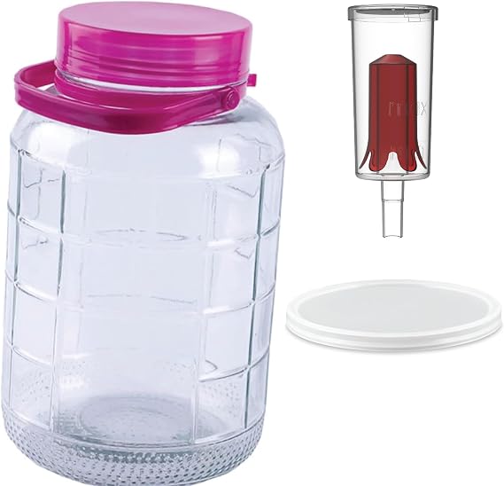 One+ Gallon 5L Glass Wide Mouth Jar with AirTight Lid and Pre-Drilled Lid with Silet 3 Piece Airlock. Mason Dry Food Storage Fermetning Sun Tea Kombucha Wine Beer Mead Kefir.