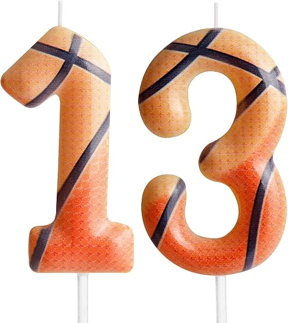 Zi Lan Basketball 13th Birthday Candle Brown Basketball Themed Cake Candles Happy Birthday Party Cake Topper for Boy Girl Kid Sport Theme Party Decorations Celebration Supplies