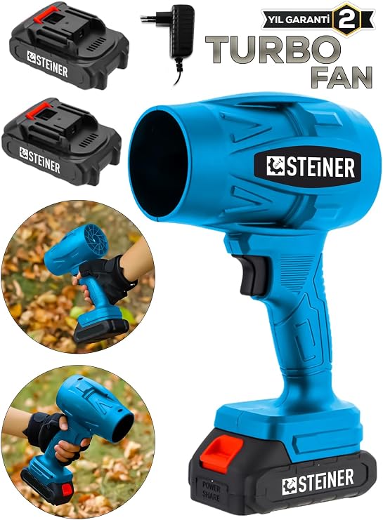 Steiner 21 V 5 Ah Çift Akülü Şarjlı Akülü Jet Fan Üfleyici Toz Üfleyici Mangal Yakma Araba Kurutma Makinesi