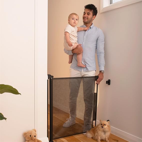 Perma Child Safety Retractable Baby Gate - Mesh Dog & Pet Gate for Stairs