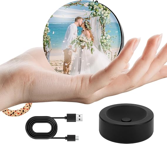3D Memory Orb Video Crystal Ball Memory Sphere Lamp Rechargeable 180 Wide Angle Video Player Ball with Base for Couples, Pets, Memories, Anniversary, Birthday (White)