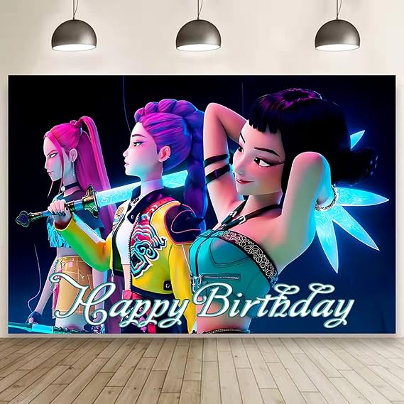 Demon Hunter Girls Birthday Decorations Demon Hunter Happy Birthday Banner Backdrop Kids Birthday Party Supplies 5x3ft