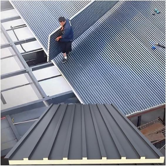 Rygcrud Metal Aluminum Roofing Panels, Gazebo Cladding Board Outdoor Rain Snow Proof, Shed Siding Sheet - Roofing Flashings - Insulation - Length Spliced(Gray)