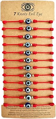 BONITTER Evil Eye Protection Bracelet Set, 12 Pack Adjustable Red 7 Knot Lucky String Amulets, Black and Pink Friendship Bracelets for Women, Men, Boys, Girls (12, Red)
