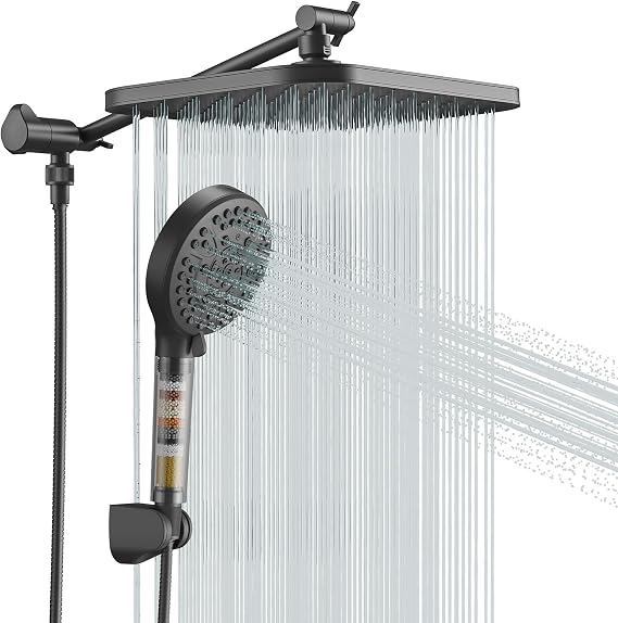 JOMOO Handheld Shower Head Combo, 10 Spray Modes High-Pressure Handheld Showerhead with 12" Square Rainfall Shower Combo, Dual Showerhead Set with 71 Inch Long Shower Hose, Matte Black
