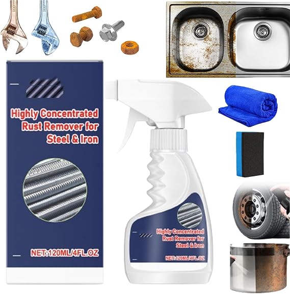 RJDJ Heavy-Duty Metal Rust Remover, Powerful Rust Removal, Rust Stain Remover Heavy Duty, Rust Remover for Stainless Steel, Multipurpose Rust Remover Spray (1pcs)