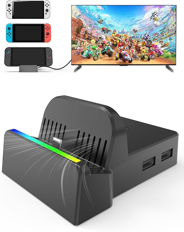 Portable TV Dock Station Compatible with Switch 2/1 /OLED All, Switch 2 Docking Station with 4K@60Hz HDMl Output, NS Dock Support Latest System [No Charger & Cable]