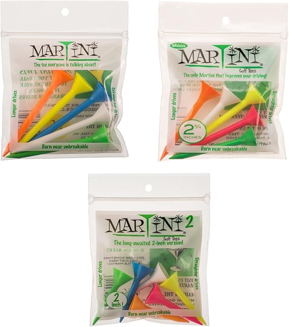 Martini Golf Tees - 3 1/4" / 2 3/4" / 2 Inch - Mixed Colors - 16 Tees Total