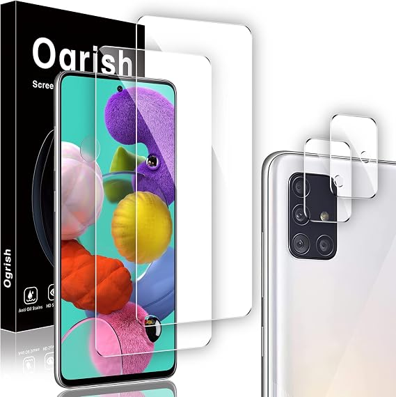 2 Pack Screen Protector for Samsung Galaxy A51 4G/5G /5G UW - and 2 Pack Camera Lens Protector - Tempered Glass, Anti-fingerprint, Shatter Proof, HD Clarity, Case Friendly