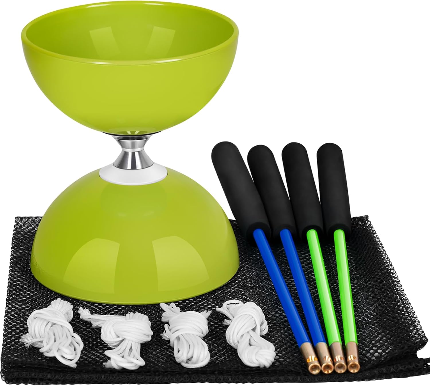 BODYRHYTHM Pro Triple Bearing Chinese Yoyo with 2 Pairs of Carbon Sticks, 4 Strings, 1 Drawstring Bag, 5” Chinese Yoyo Diabolo Toy for Adult & Kids, Best for Fitness and Tricks. Green
