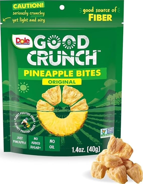 Dole Good Crunch Pineapple Dried Fruit Bites, Gluten Free & Vegan Snack, 1.4oz Bag