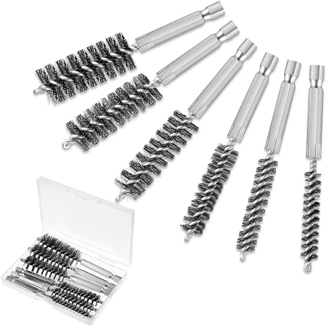 Patelai 6 Wire Bore Brushes,8/ 10/ 12/ 15/ 17/ 19mm | Stainless Steel Twisted Wire with 1/4 Inch Hex Shank for Power Drill, Cone Bore Cleaning Brush for Rust Removal Deburring