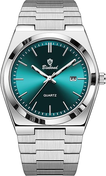 MASTOP Fashion Men's Watches Business Watch Date Stainless Steel Luxury Style Luminous Quartz Waterproof Analog Display Male Wristwatch Glow-in-The Dark Watch for Men with Tool