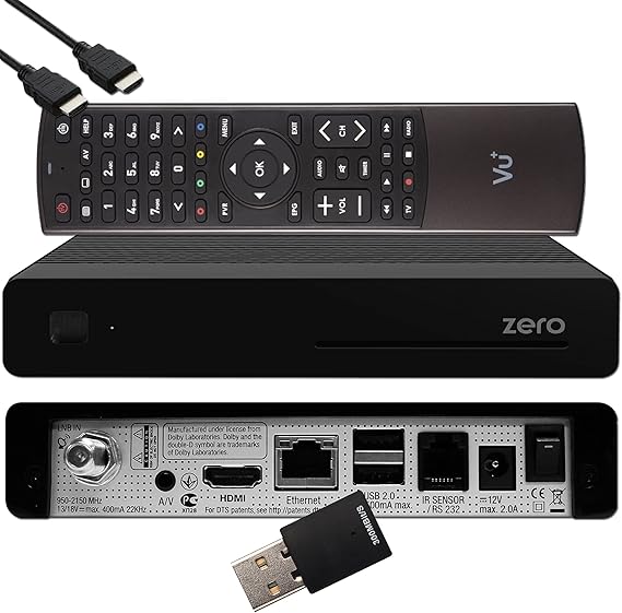 VU+ Zero HW Version 2-1 DVB-S2 Full-HD E2 Linux Receiver, Youtube, Satellite Receiver with Record Function, Card Reader, Multimedia, HDMI EasyMouse, WiFi Pen 300Mbit, Black