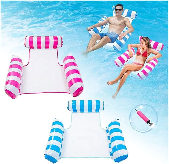 2 Pack Inflatable Pool Floats Hammock,4 in 1 Swimming Pool Float Hammock for Adults,Inflatables Pool Lounge Chairs,Inflatable Pool Toys Water Hammocks,Multi-Purpose Water Floating Rafts