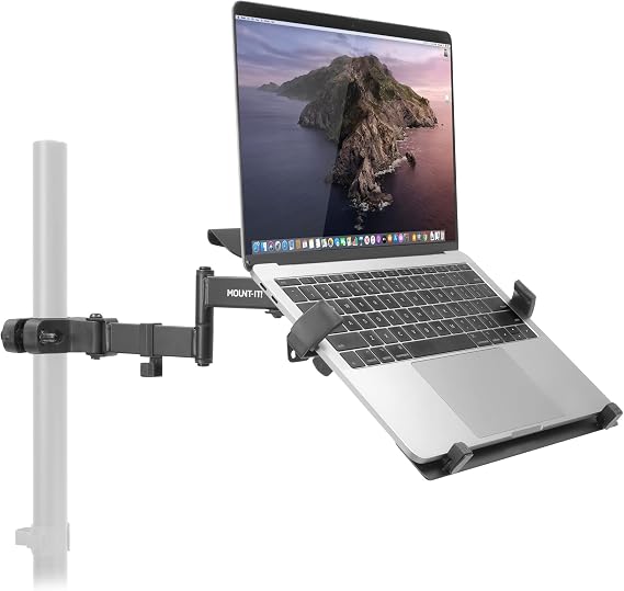 Mount-It! Laptop Pole Mount Tray | Full Motion Laptop Mount Fits Up to 15.6 Laptops | Universal Adjustable Steel Notebook Stand for Add On to Monitor Mounts