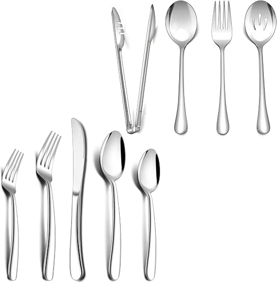 Herogo Heavy Duty Silverware Set with Serving Utensils, 72-Piece Stainless Steel Heavy Weight Modern Flatware Set for 12, Fancy Cutlery for Home Wedding, Dishwasher Safe, Mirror Finished