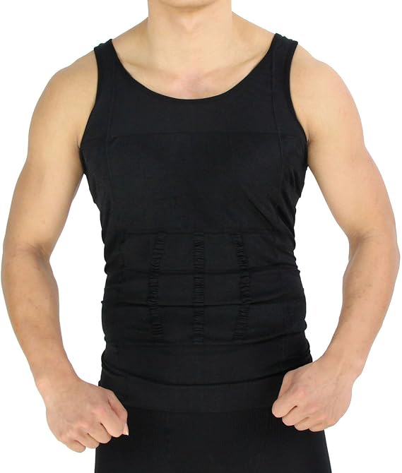 Mens Compression Slimming Body Shaper Vest Under Shirt Abs Abdomen Slim (Black,#34;Small")