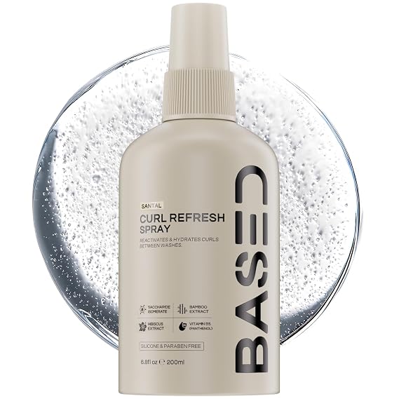 BASED Curl Refresh Spray, Refresh & Define Curls (6.8 fl oz, Pack of 1) | Hair Curl Spray - Lightweight Hydrating Formula with Bamboo & Hibiscus Extract - Science-Backed Formula, Paraben Free