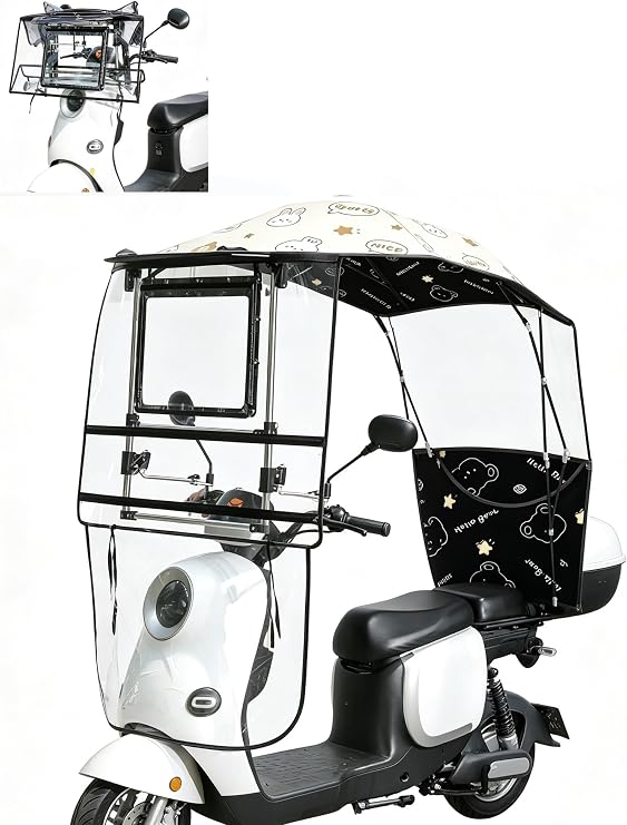 Mobility Scooter Rain Cover Canopy,Waterproof Oxford E-Bike Carport Awning | Foldable Waterproof E-Bike Cover with Transparent Curtain, Mobility Scooter Canopy Sun Umbrella(Natural,Without)