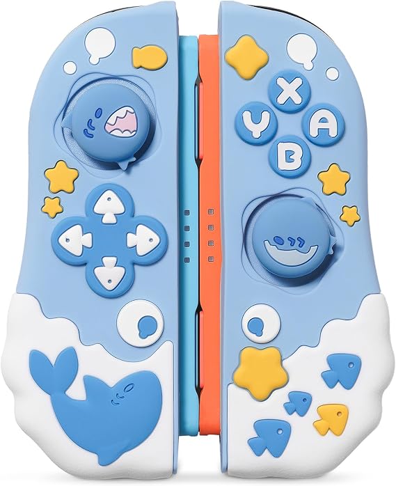 GeekShare Protective Case Compatible with Joy Con of Switch 2 Controllers,Silicone Switch Controller Skin, Anti-Slip Protective Case for Switch 2 (2025) with 2 Thumb Grips - Shark Party